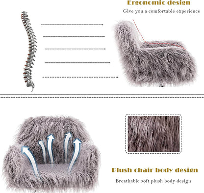 Gray Faux Fur Swivel Chair for Home Office - Loft&Timber