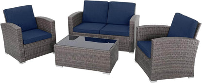 Navy Blue Outdoor Rattan Patio Furniture Set for Gatherings - Loft&Timber