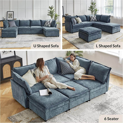 127'' Modular Sectional Sofa, Blue - Loft&Timber