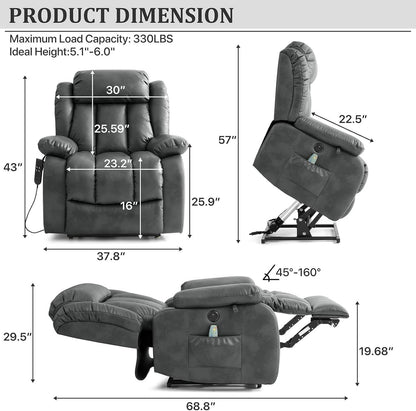 Dual Motor Large Power Lift Recliner Chair Recliners for Elderly, Infinite Position Recliner Chair with Heat and Massage, Breathable Leather(Gray) - Loft&Timber