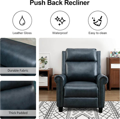 Leather Recliner Chair, Navy Blue - Loft&Timber