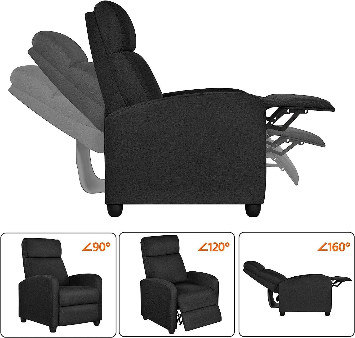 Fabric Push Back Recliner Chair, Pocket Spring, Matte Black - Loft&Timber