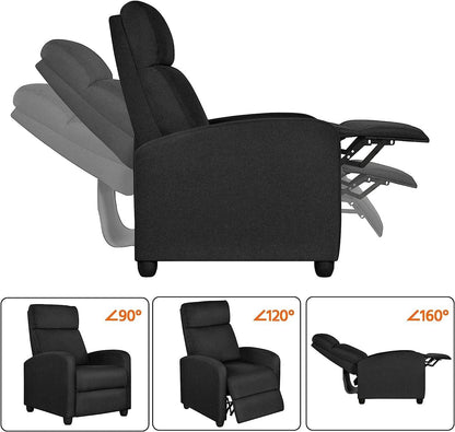 Fabric Push Back Recliner Chair, Pocket Spring, Matte Black - Loft&Timber