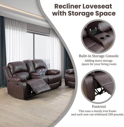Manual Recliner Sofa Set (3 Pieces, Brown) - Loft&Timber