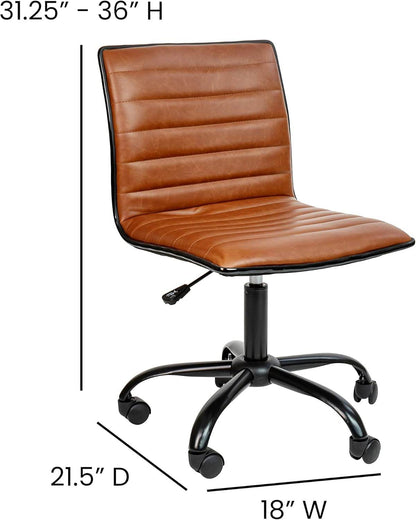 Alan Low-Back Ribbed Upholstered Vinyl Swivel Desk Chair with Padded Seat in Brown - Loft&Timber