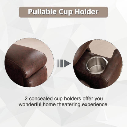 Leather Recliner Chair, Classic and Traditional Manual Recliner Chair with Overstuffed Arms and Back, Manual Single Sofa with Concealed Cup Holders,Red Brown - Loft&Timber