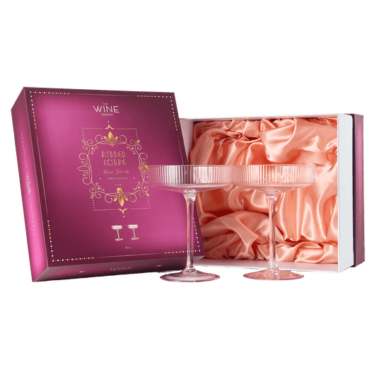 The Wine Savant Ribbed Coupe Cocktail Glasses 8 oz | Set of 2 | Classic Manhattan Glasses For Cocktails, Champagne Coupe, Ripple Coupe Glasses, Art Deco Gatsby Vintage, Crystal with Stems (Rose Pink) - Loft&Timber