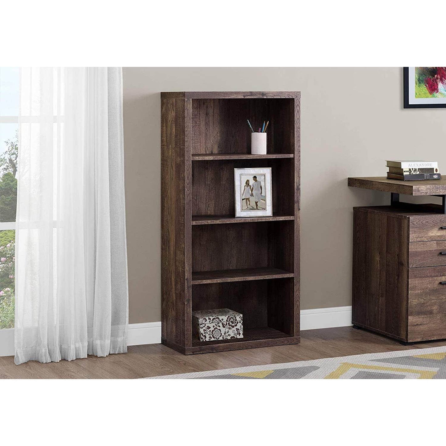 Adjustable 3-Shelf Bookcase - 48”H (Brown) - Loft&Timber