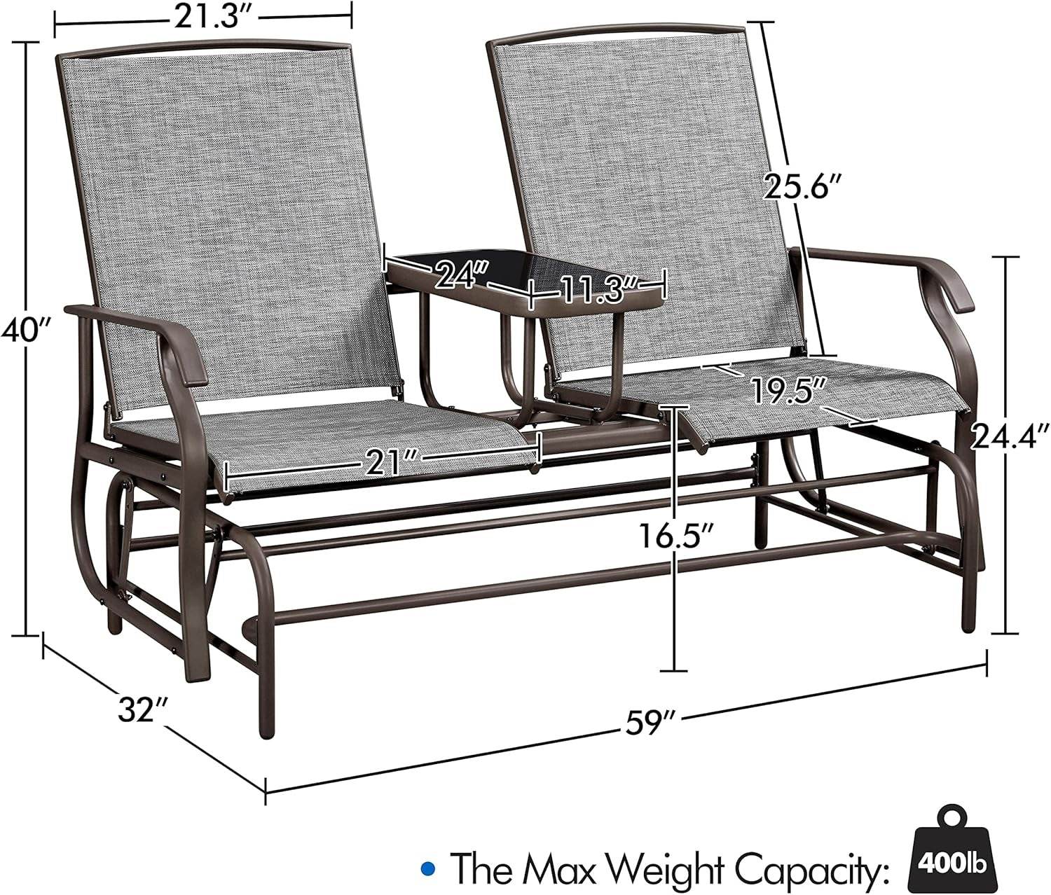 Two-Seat Outdoor Glider Bench with Center Table - Loft&Timber