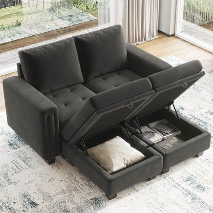 Velvet Modular Sectional Sofa Couch with Storage Convertible Sectional Sleeper Sofa Couch Bed Set with Reversible Chaise Grey - Loft&Timber