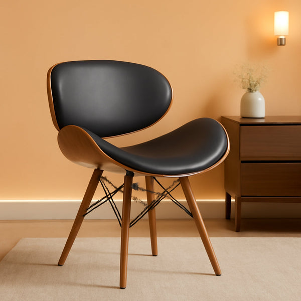 Cassie Dining Chair Black Faux Leather Walnut Wood-0