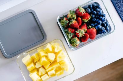 Glass Food Storage Containers - 8 Piece 6.55 Cup (4 Containers + 4 Lids) Rectangular Set - Loft&Timber