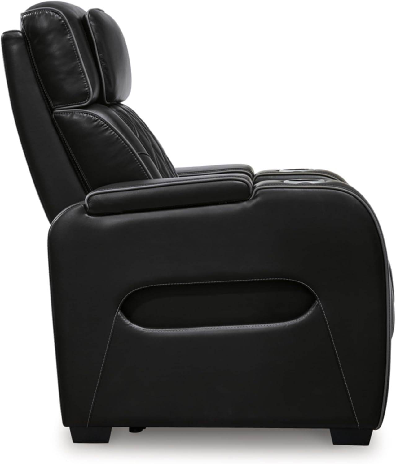 Boyington Contemporary Leather Match Power Recliner with Adjustable Headrest, Black - Loft&Timber