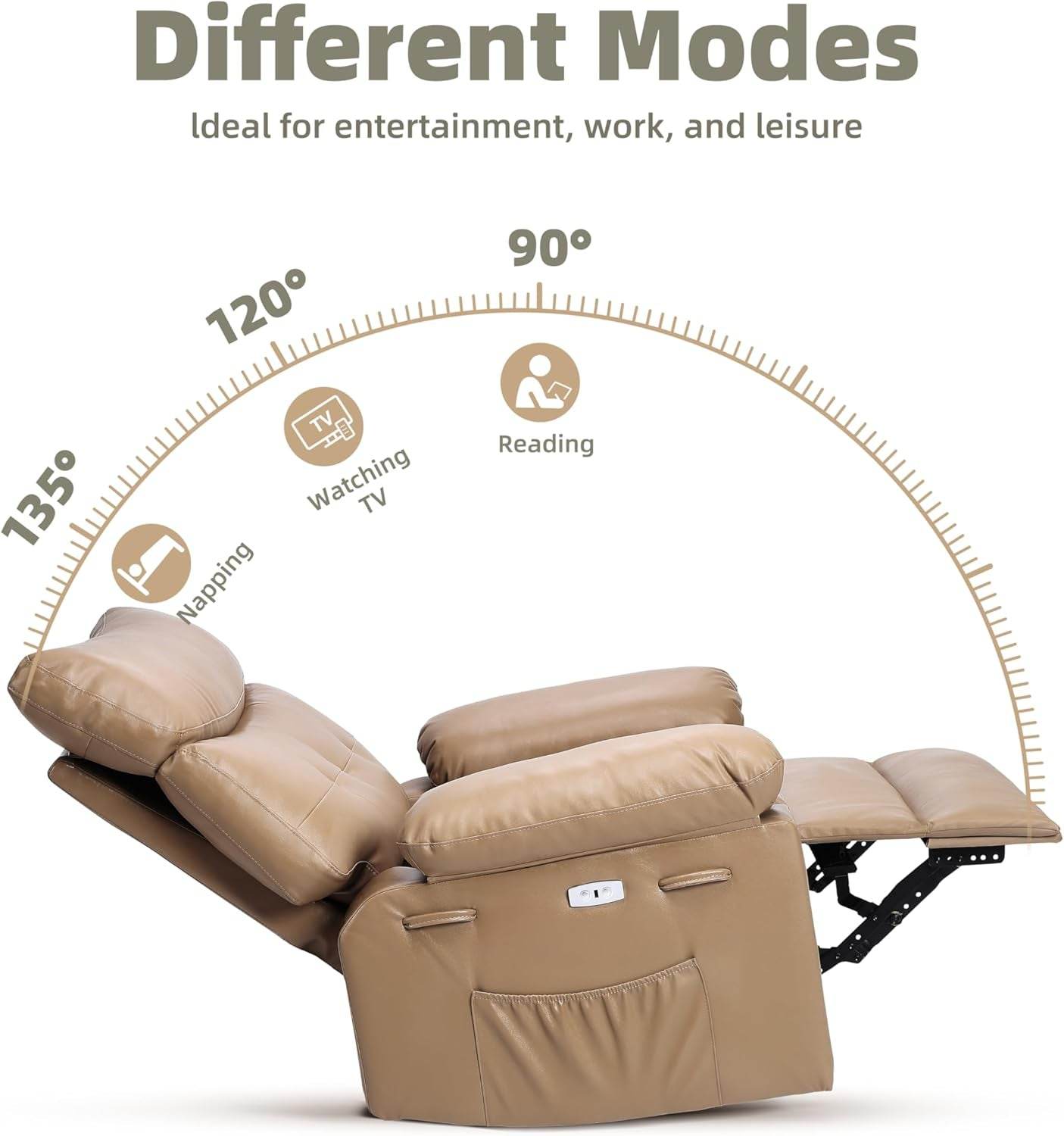 Power Swivel Massage Recliner Heat, Vibration, Faux Leather - Loft&Timber