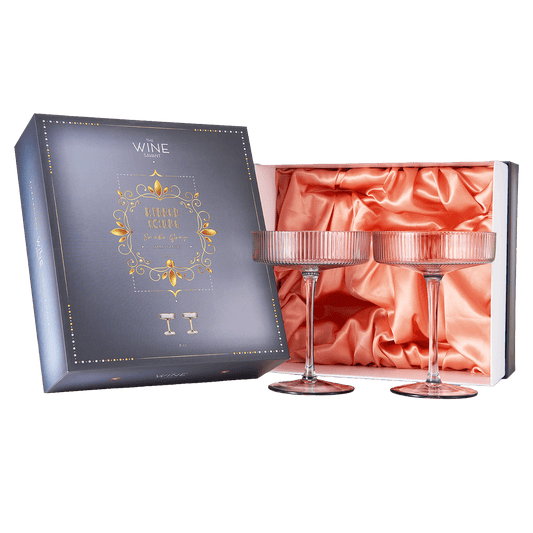 Ribbed Coupe Cocktail Glasses 8 oz | Set of 2 | Classic Manhattan Glasses For Cocktails, Champagne Coupe, Ripple Coupe Glasses, Art Deco Gatsby Vintage, Crystal with Stems (Smoke Grey) - Loft&Timber