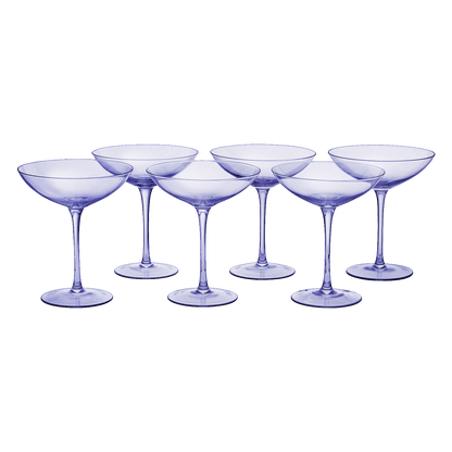 Lavender Champagne Coupes 12oz Set of 6 by The Wine Savant - Colored Champagne Glasses, Prosecco, Mimosa Glasses Set, Cocktail Glass Set, Bar Glassware Bachelorette Anniversary Gifts - Loft&Timber