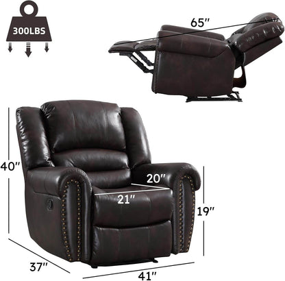 Leather Recliner Chair, Classic and Traditional Manual Recliner Chair with Comfortable Arms and Back Single Sofa for Living Room, Dark Brown - Loft&Timber