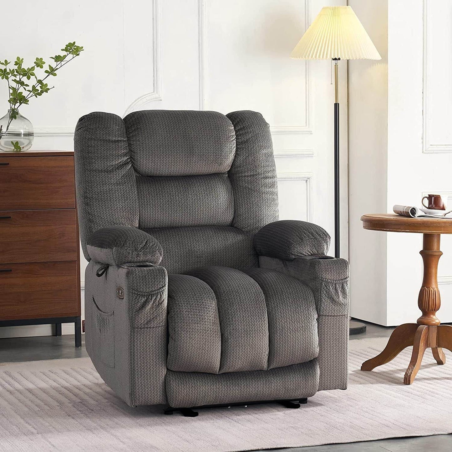 Gray Electric Power Recliner with Heat & Massage - Loft&Timber