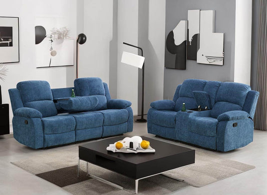 Recliner Sofa Set /Blue Linen - Loft&Timber