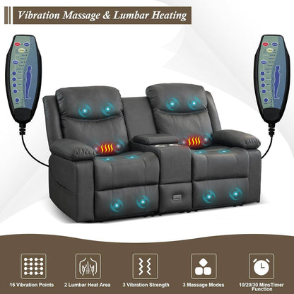 Loveseat Recliner, Reclining Loveseat with Console, Double Reclining Loveseat, 2 Seater Manual Reclining Couch for Living Room, Office, Home Theater(Pu-Grey) - Loft&Timber