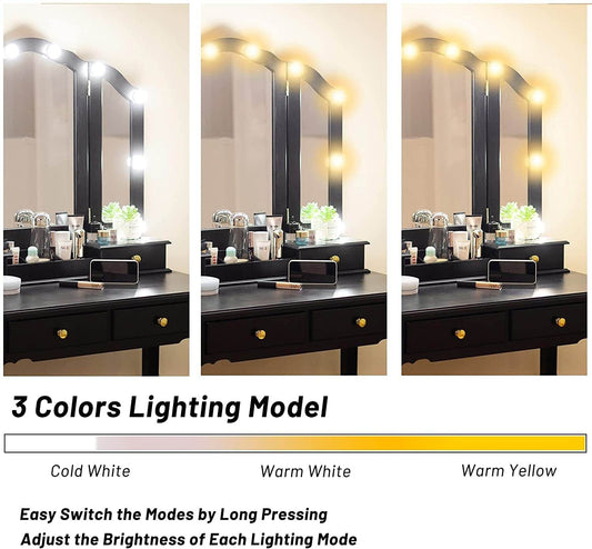 Black Vanity Set with Lighted Tri-Fold Mirror - Loft&Timber