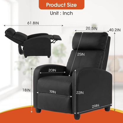 Recliner Chair PU Leather Recliner Sofa Home Theater Seating with Lumbar Support Overstuffed High-Density Sponge Push Back Recliners Armchair for Living Room,Black - Loft&Timber