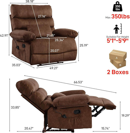 Oversized Recliner Chair, plus Size 28 Inch Large Wide Seat 350 Lb Capacity - Loft&Timber
