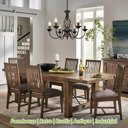 6-Light Farmhouse Candle Chandelier for Living Room, Rustic Industrial Pendant Ceiling Light Fixture, Vintage Hanging Lamp for Bedroom Hallway Kitchen Dining Room Foyer, Matte Black E12 Socket - Loft&Timber