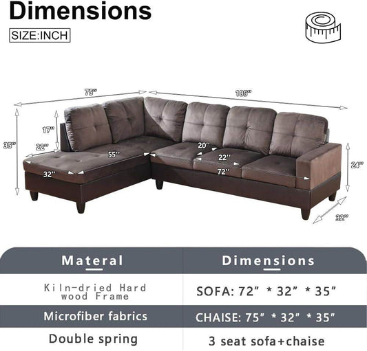 2 Pieces Sectional Sofa Sets (Brown, Left Hand Facing) - Loft&Timber