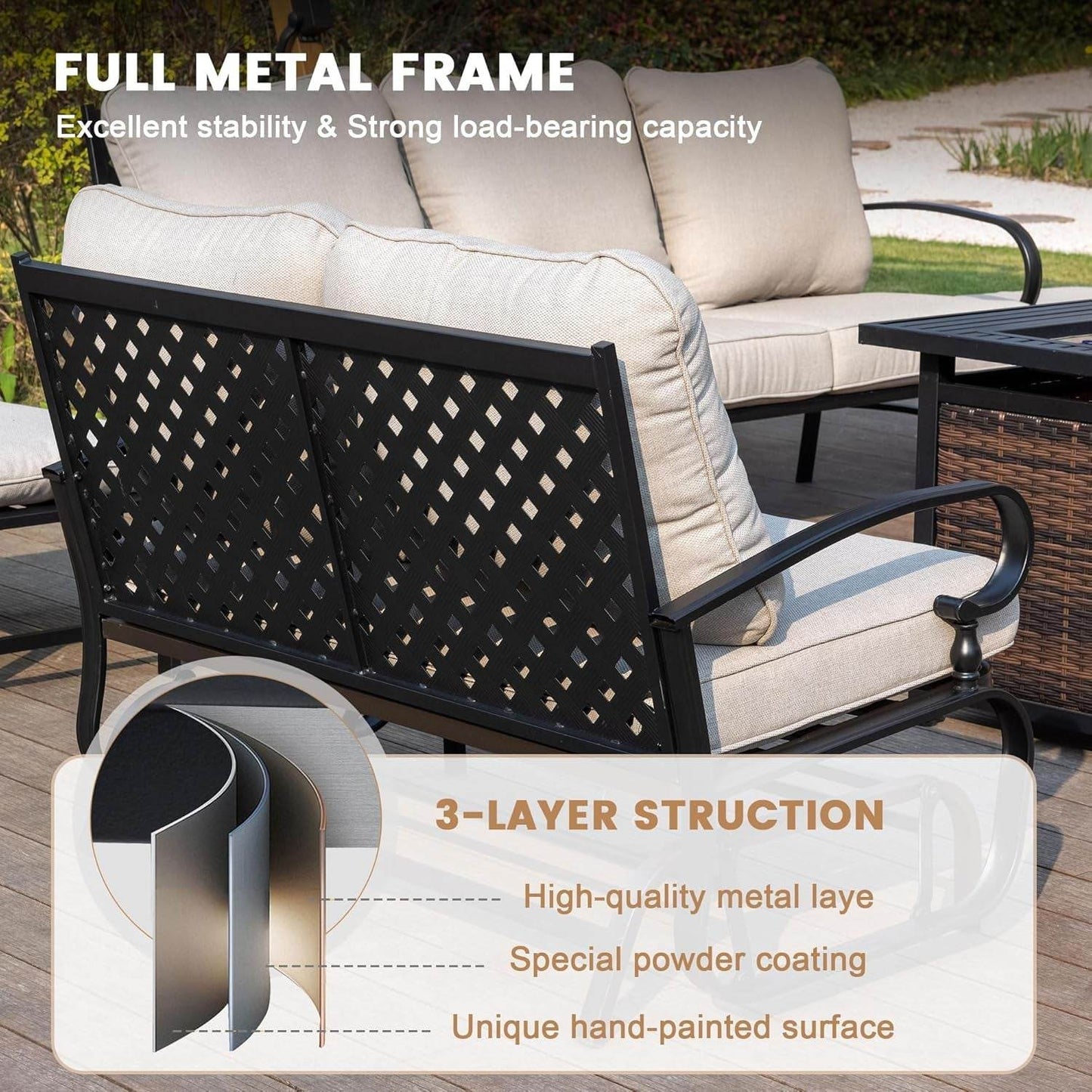 Five Piece Outdoor Patio Furniture Set with Cushions - Loft&Timber