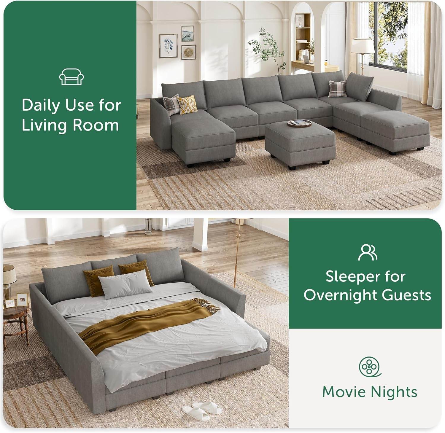 Oversized Modular Sectional Sofa with Storage Seats in Gray - Loft&Timber