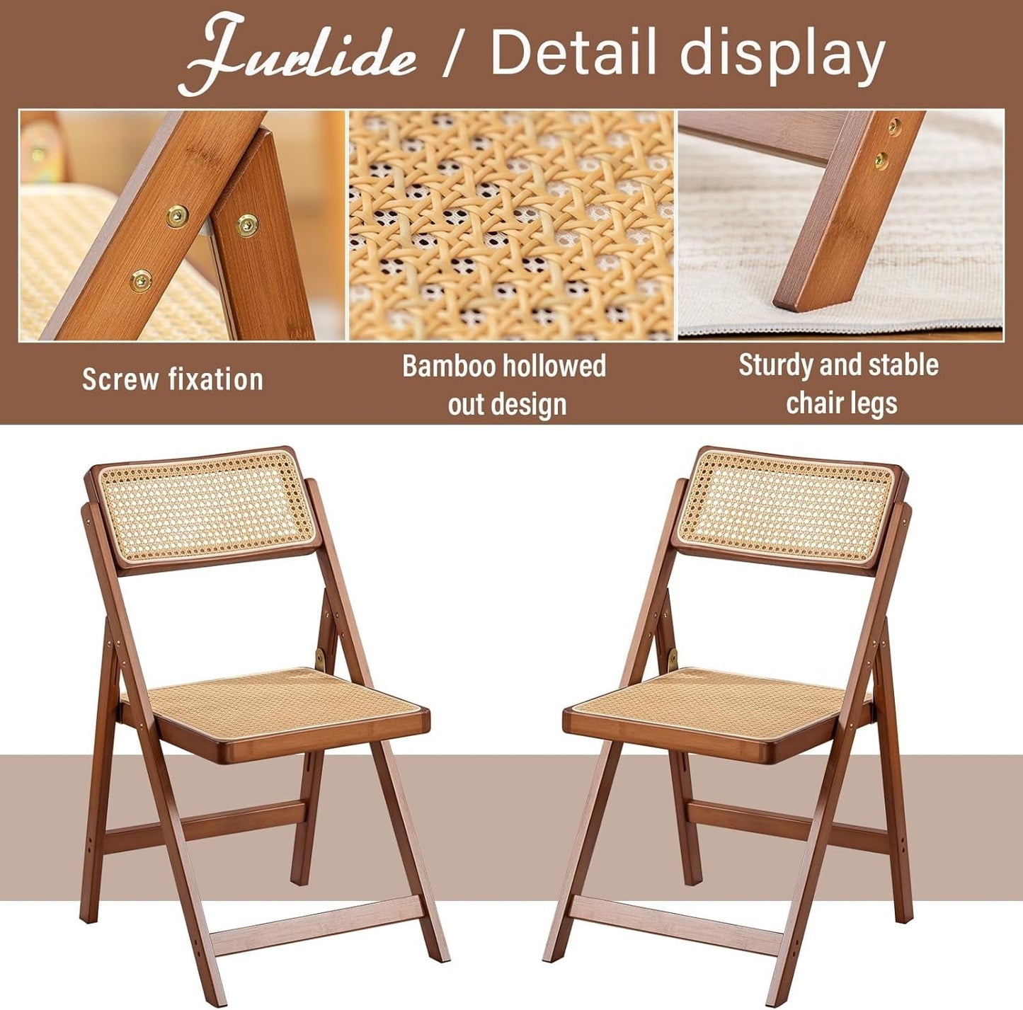 Rattan Folding Chair Walnut Finish Indoor Outdoor Dining-3
