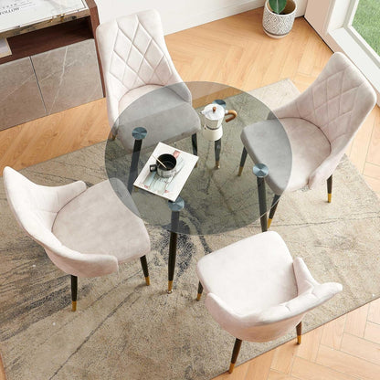 Beige Velvet Dining Chair Set Of 4 With Metal Legs-3