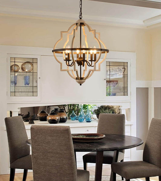 Rustic Antique Orb Chandelier Farmhouse Vintage 6-Lights Oak White Hanging Ceiling Light Fixtures for Foyer Dining Room Kitchen Living Room - Loft&Timber