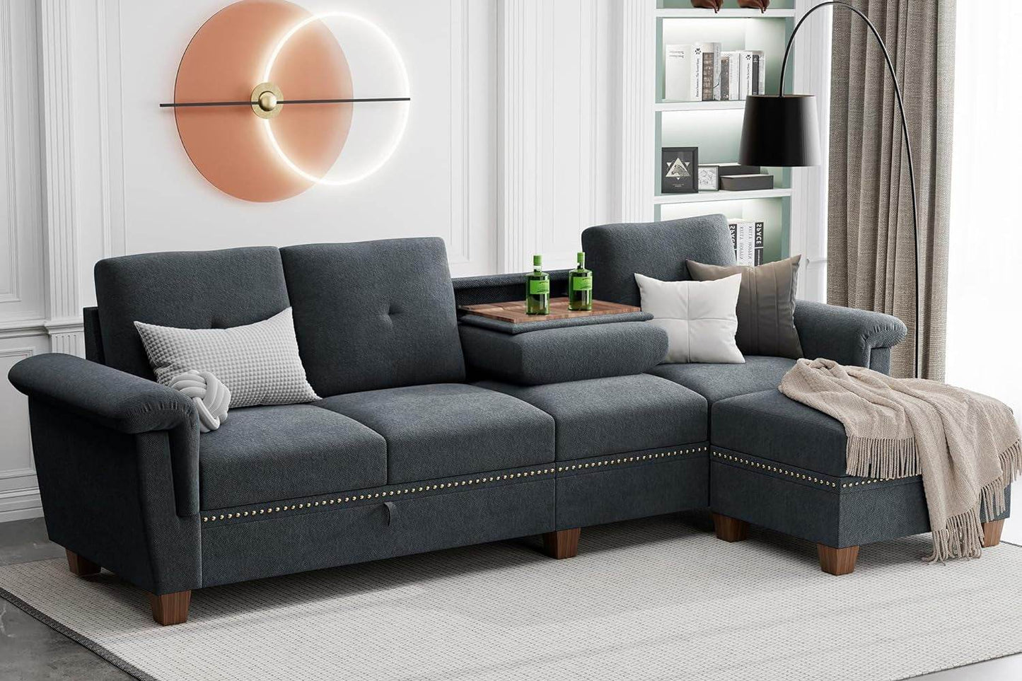 Dark Gray L-Shaped Sectional Couch with Storage - Loft&Timber