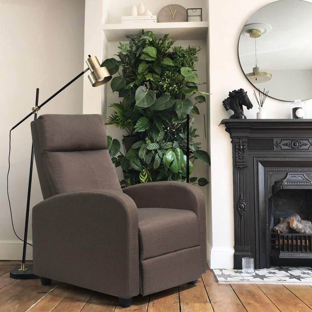 Brown Fabric Recliner Sofa with Thick Cushion - Loft&Timber