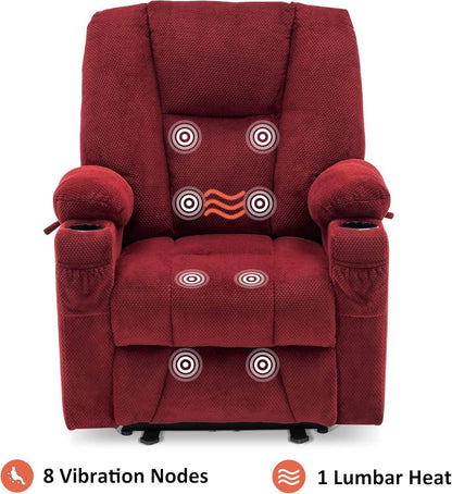 Fabric Electric Power Recliner Chair with Heat and Vibration, Cup Holders, USB Ports, Powered Reclining for Living Room 8015 (Burgundy, Single Recliner) - Loft&Timber
