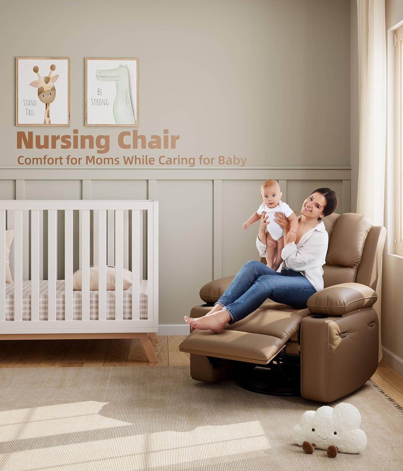 Oversized Electric Recliner Chair - 360° Rocker Swivel Recliner with Heat and Massage, PU Leather Large Recliner for Adults, Comfortable Lazy with 1.5X Sponge Filling for Living Room - Loft&Timber