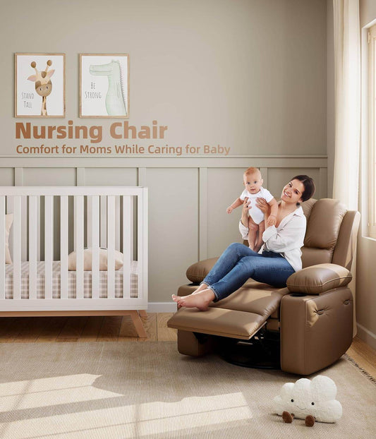 Oversized Electric Recliner Chair - 360° Rocker Swivel Recliner with Heat and Massage, PU Leather Large Recliner for Adults, Comfortable Lazy with 1.5X Sponge Filling for Living Room - Loft&Timber