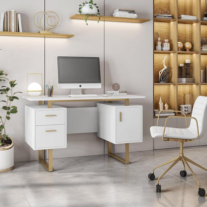 51" White Gold Desk with Storage Cabinet - Loft&Timber