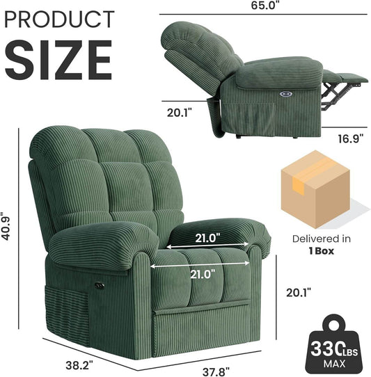 Power Recliner Chair in Green - Loft&Timber