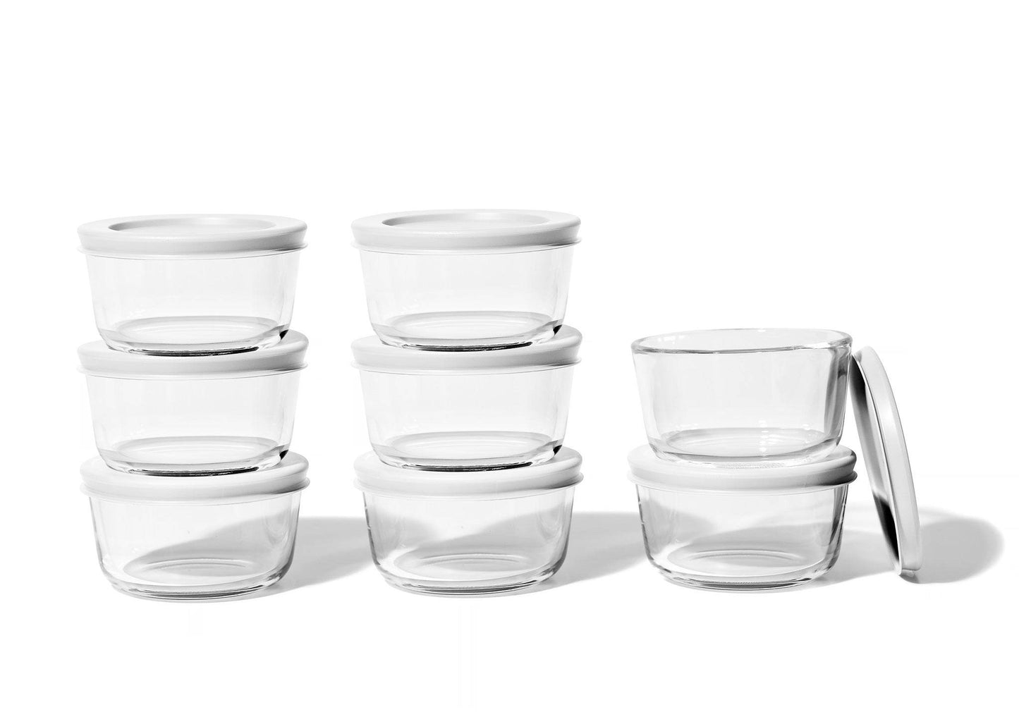 Glass Food Storage Containers - 16 Piece 7oz Set (8 Containers + 8 Lids), White - Loft&Timber