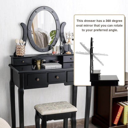 Black Vanity Dressing Table Set with Rotating Mirror - Loft&Timber