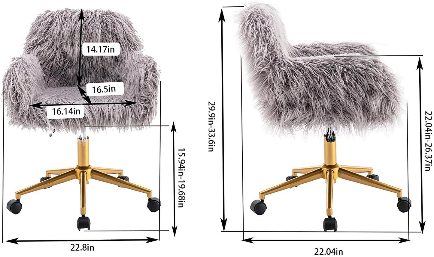Gray Faux Fur Swivel Chair for Home Office - Loft&Timber