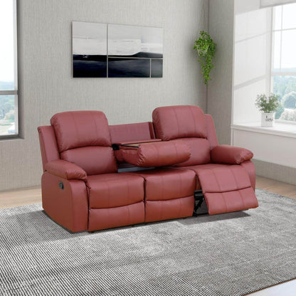 Red Manual Leather Recliner Sofa Set - Loft&Timber