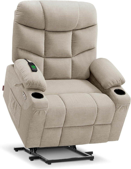 Power Lift Recliner Chair with Extended Footrest for Elderly People, Fabric 7287 (Oatmeal, Medium-Regular) - Loft&Timber