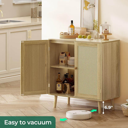 Buffet Cabinet with Storage, Storage Cabinet with PE Rattan Decor Doors in Natural - Loft&Timber