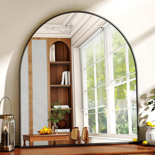 32"X 31" Arched Bathroom Mirror, Wall Mirror Metal Frame for Bathroom, Arch Mirrors for Wall, Black Modern Vanity Mirror for Bathroom, Living Room, Bedroom, Hallway, Dinning Room Decor - Loft&Timber