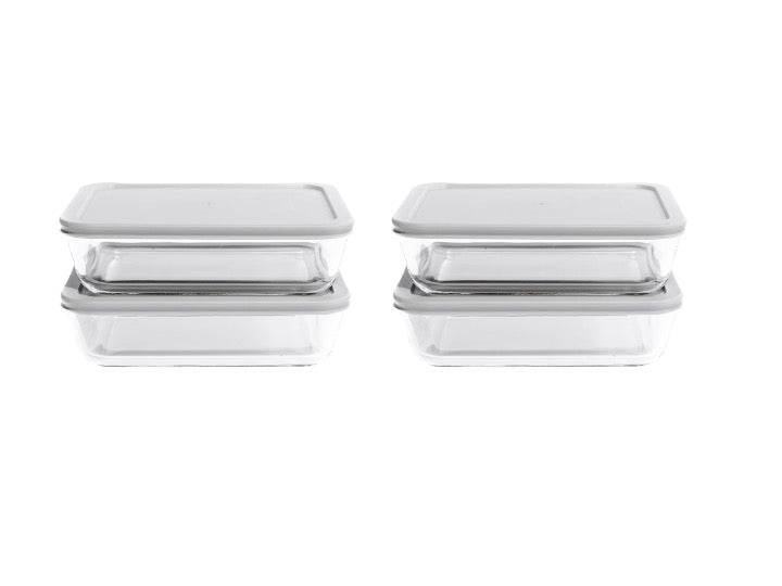 Glass Food Storage Containers - 8 Piece 6.55 Cup (4 Containers + 4 Lids) Rectangular Set - Loft&Timber