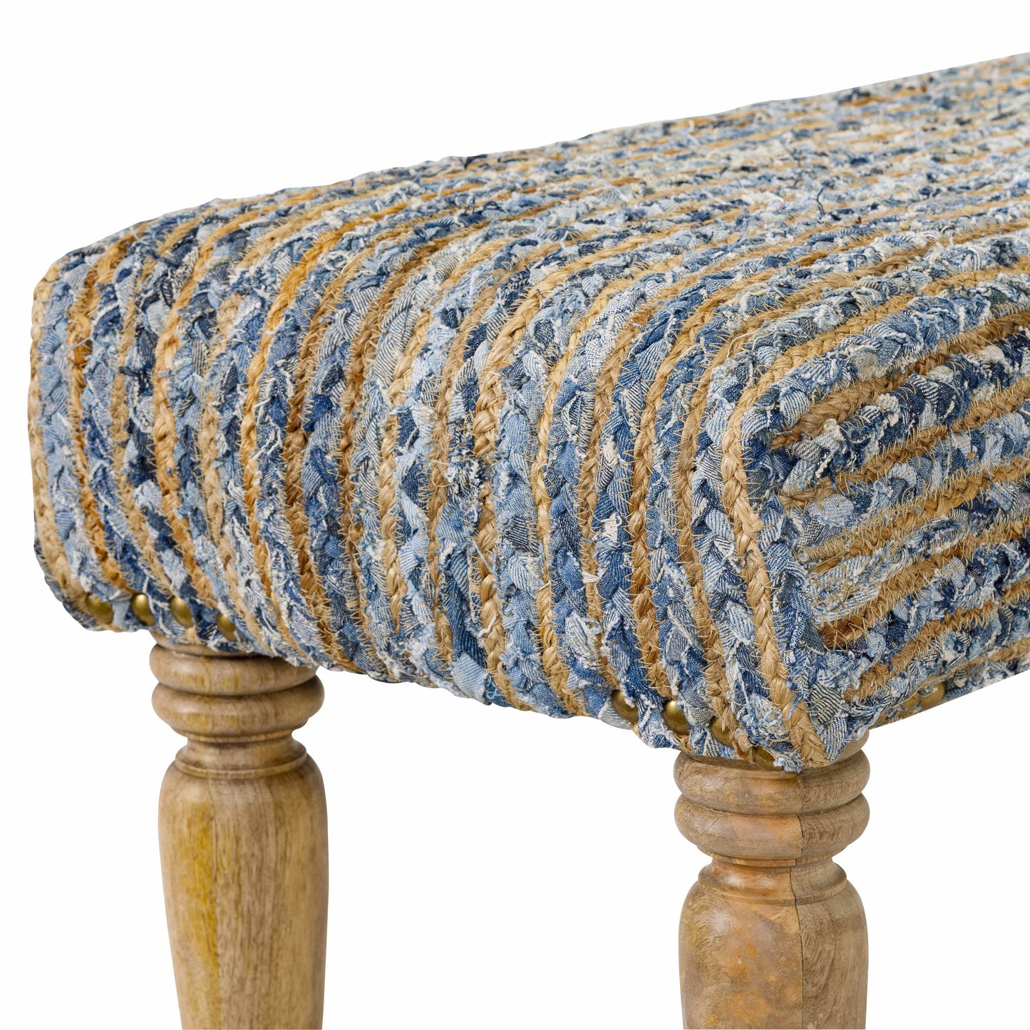 Barongis Blue&Naturak Jute Wood Legs Bench - Loft&Timber